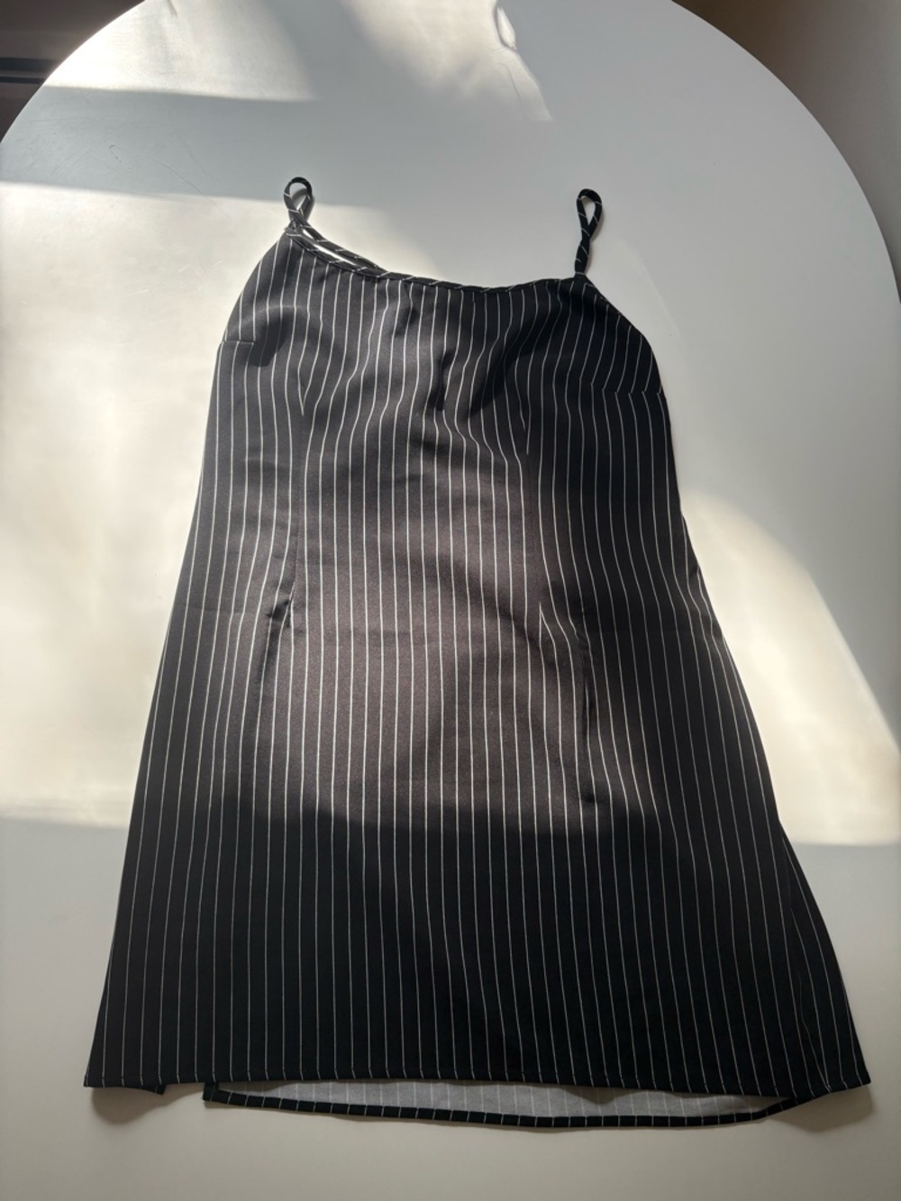 90s Black Pinstripe Slip Dress